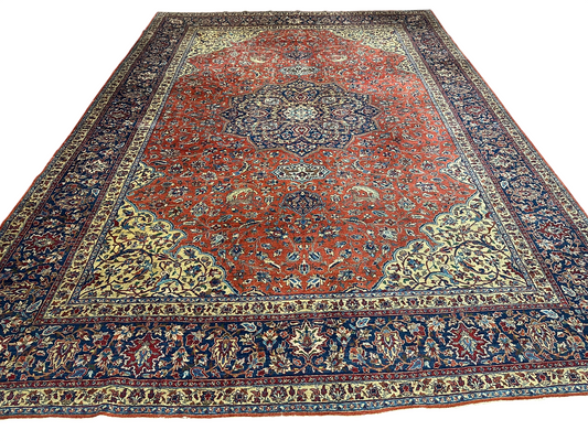 Selten Antiker Handgeknüpfter Teppich Lilian 475x350 cm – Naturfarben