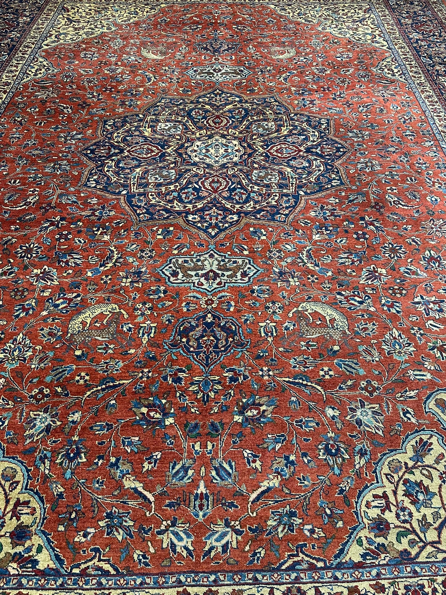 Selten Antiker Handgeknüpfter Teppich Lilian 475x350 cm – Naturfarben