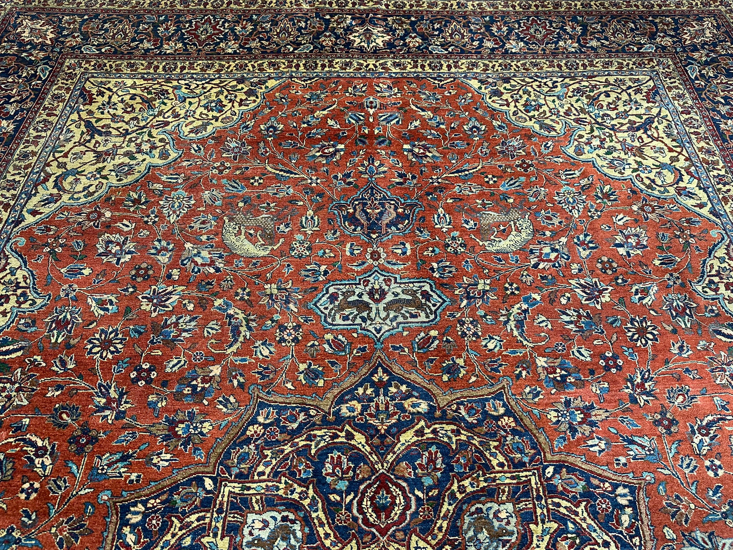 Selten Antiker Handgeknüpfter Teppich Lilian 475x350 cm – Naturfarben
