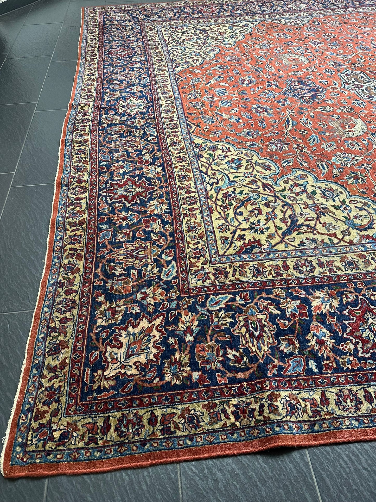 Selten Antiker Handgeknüpfter Teppich Lilian 475x350 cm – Naturfarben