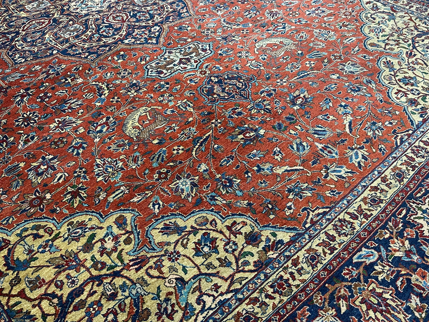 Selten Antiker Handgeknüpfter Teppich Lilian 475x350 cm – Naturfarben