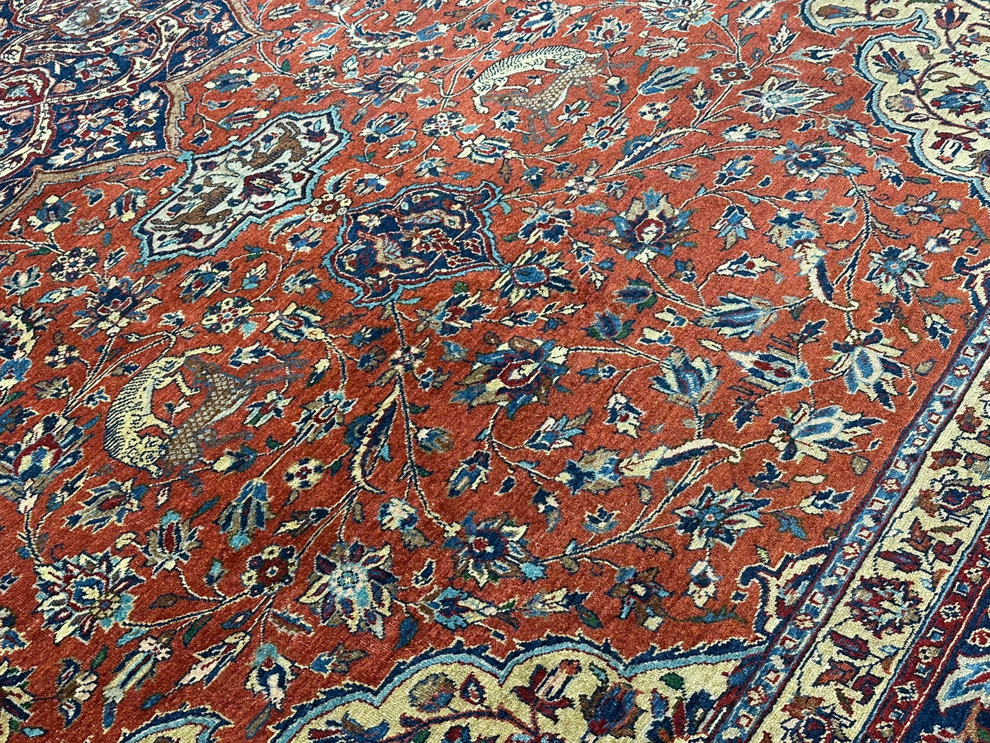 Selten Antiker Handgeknüpfter Teppich Lilian 475x350 cm – Naturfarben