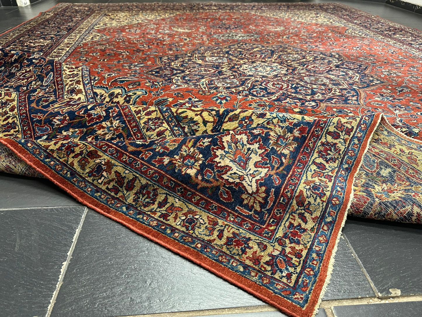 Selten Antiker Handgeknüpfter Teppich Lilian 475x350 cm – Naturfarben
