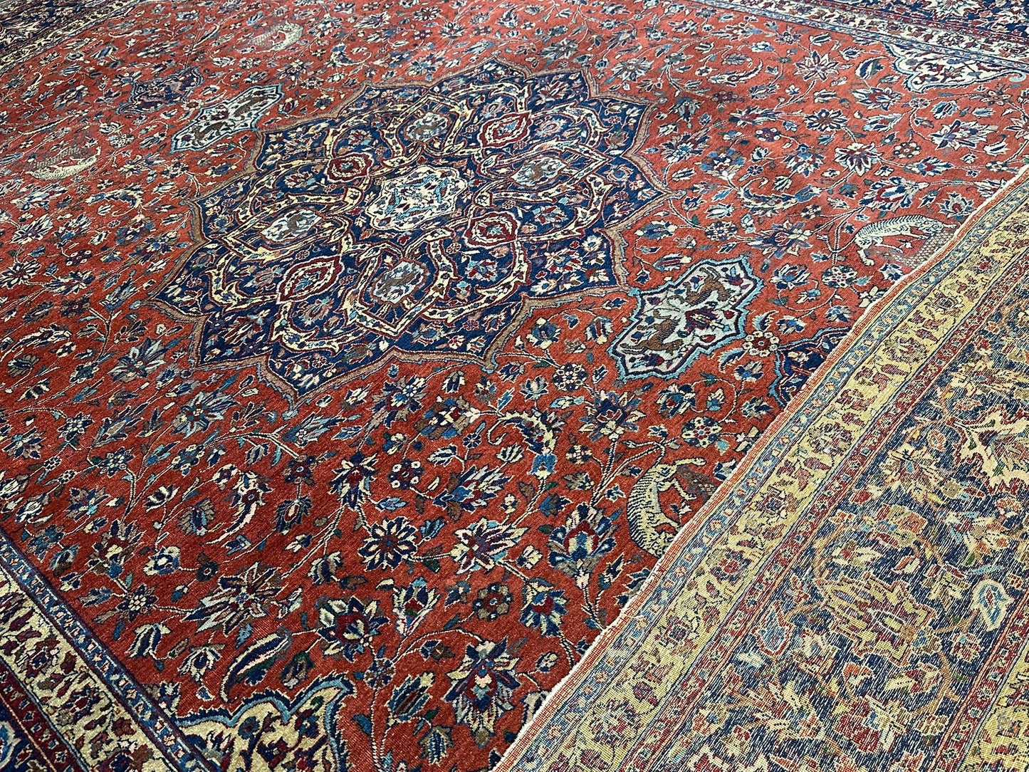 Selten Antiker Handgeknüpfter Teppich Lilian 475x350 cm – Naturfarben