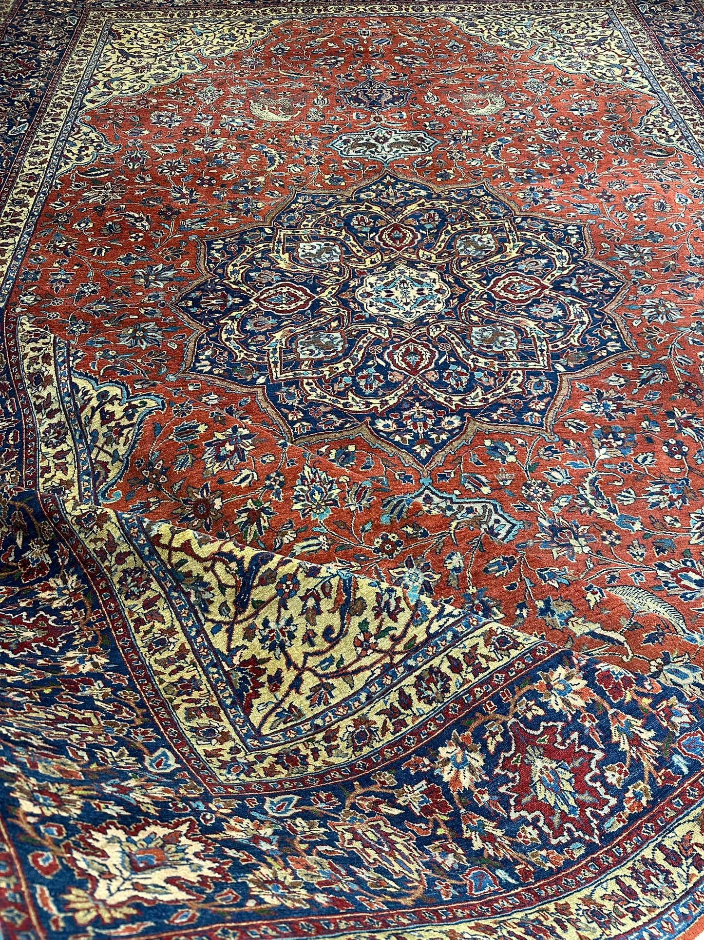 Selten Antiker Handgeknüpfter Teppich Lilian 475x350 cm – Naturfarben