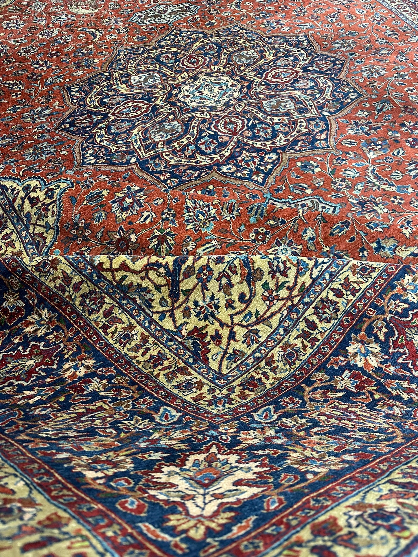 Selten Antiker Handgeknüpfter Teppich Lilian 475x350 cm – Naturfarben