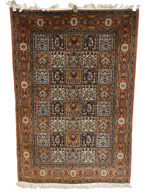 Orientteppich handgeknüpft Ghom Felder Korkwolle 155x110 cm