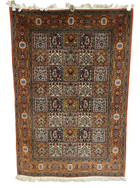Orientteppich handgeknüpft Ghom Felder Korkwolle 155x110 cm