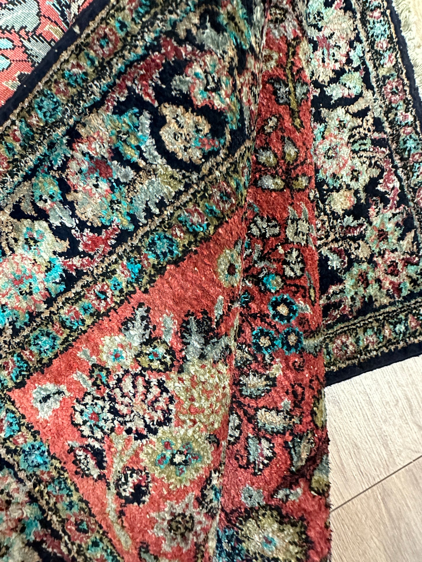 Handgeknüpfter Perser Orientteppich - Ghom Blumen Seidenteppich 130x80 cm