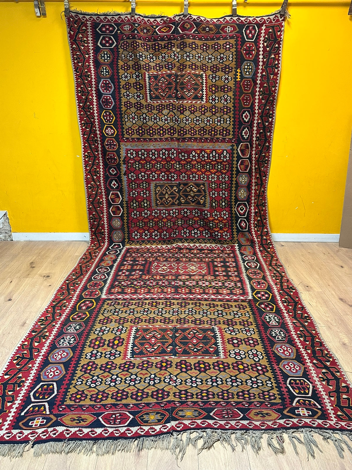Antiker Orient Kelim Flachgewebe Handgewebt 410 x 173 cm