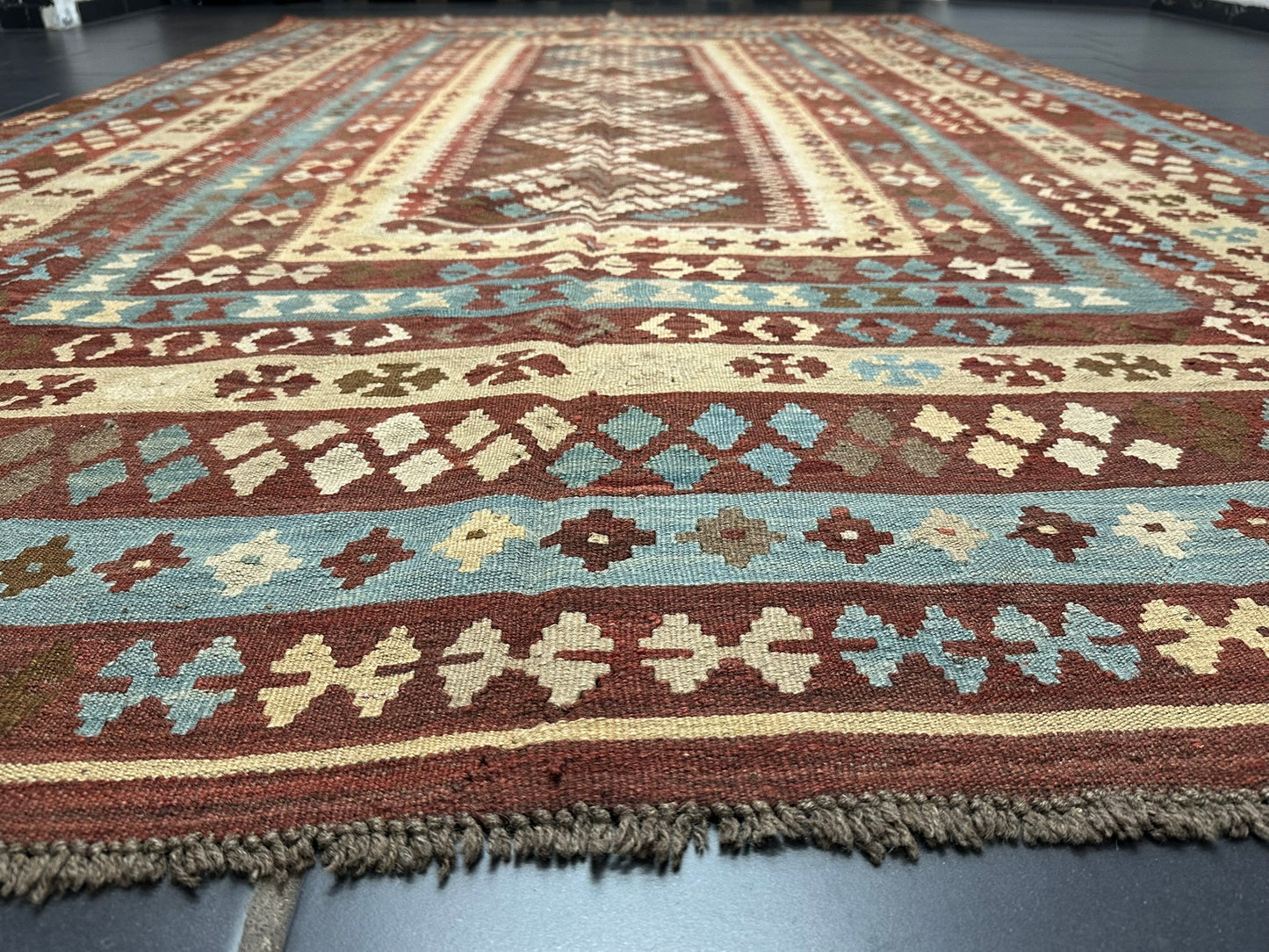 Handgeknüpfter Kelim Teppich 413x240 cm Naturfarben aus der Türkei antik