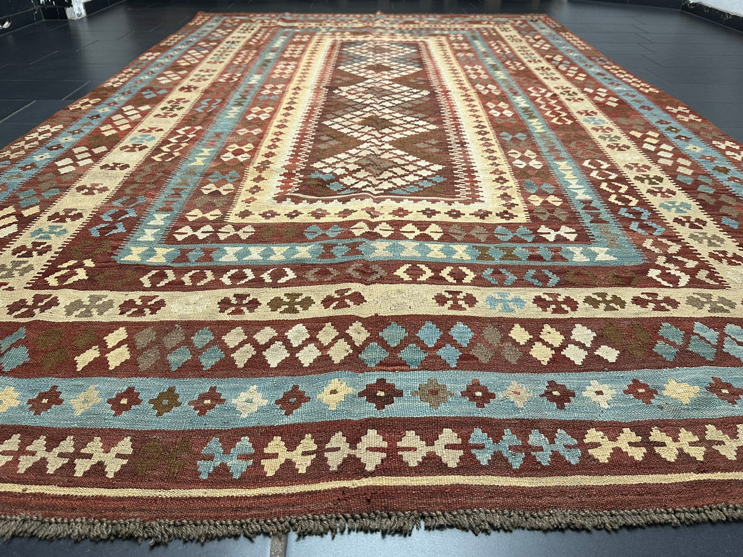 Handgeknüpfter Kelim Teppich 413x240 cm Naturfarben aus der Türkei antik