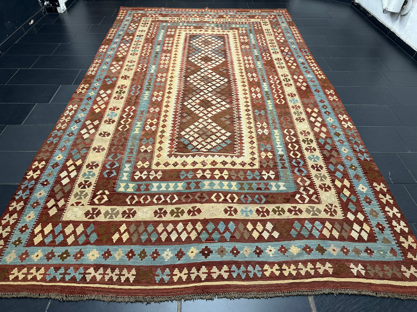 Handgeknüpfter Kelim Teppich 413x240 cm Naturfarben aus der Türkei antik