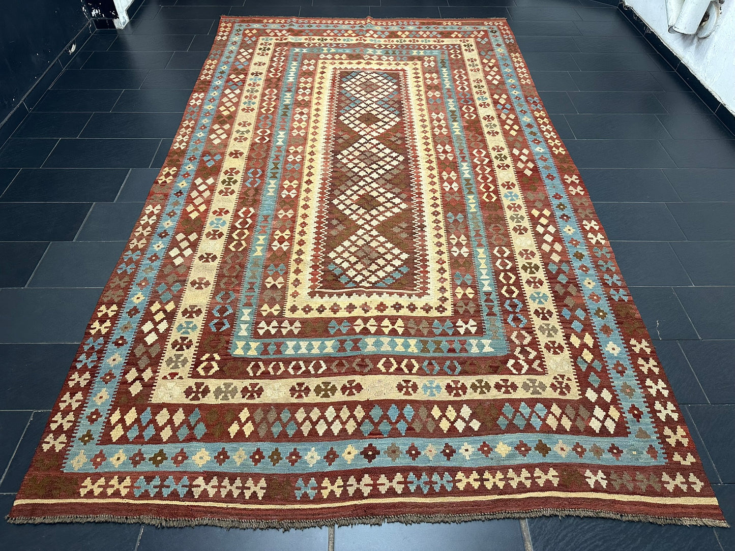 Handgeknüpfter Kelim Teppich 413x240 cm Naturfarben aus der Türkei antik