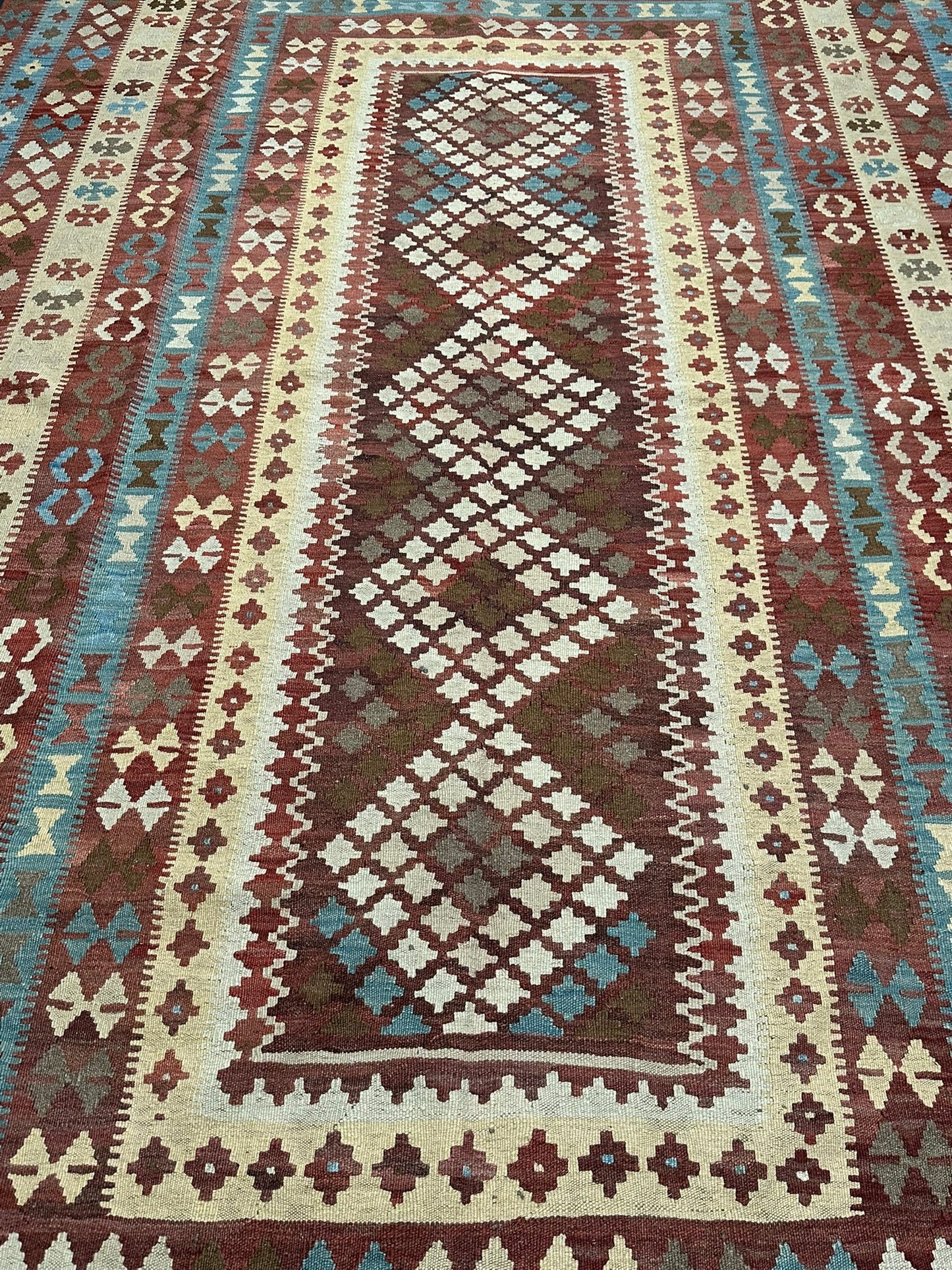 Handgeknüpfter Kelim Teppich 413x240 cm Naturfarben aus der Türkei antik