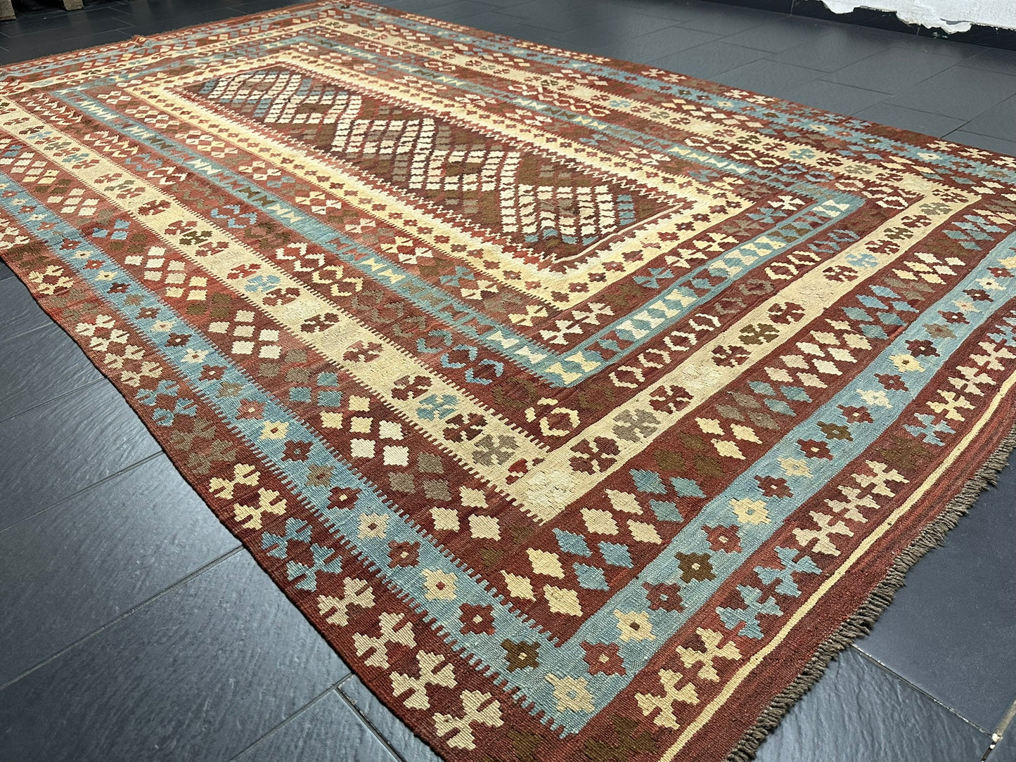 Handgeknüpfter Kelim Teppich 413x240 cm Naturfarben aus der Türkei antik