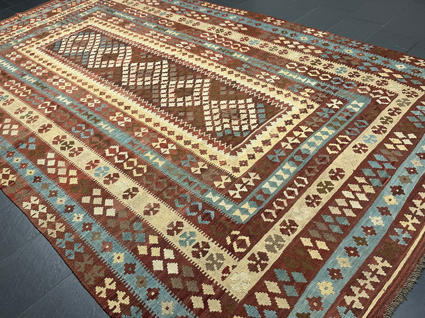 Handgeknüpfter Kelim Teppich 413x240 cm Naturfarben aus der Türkei antik
