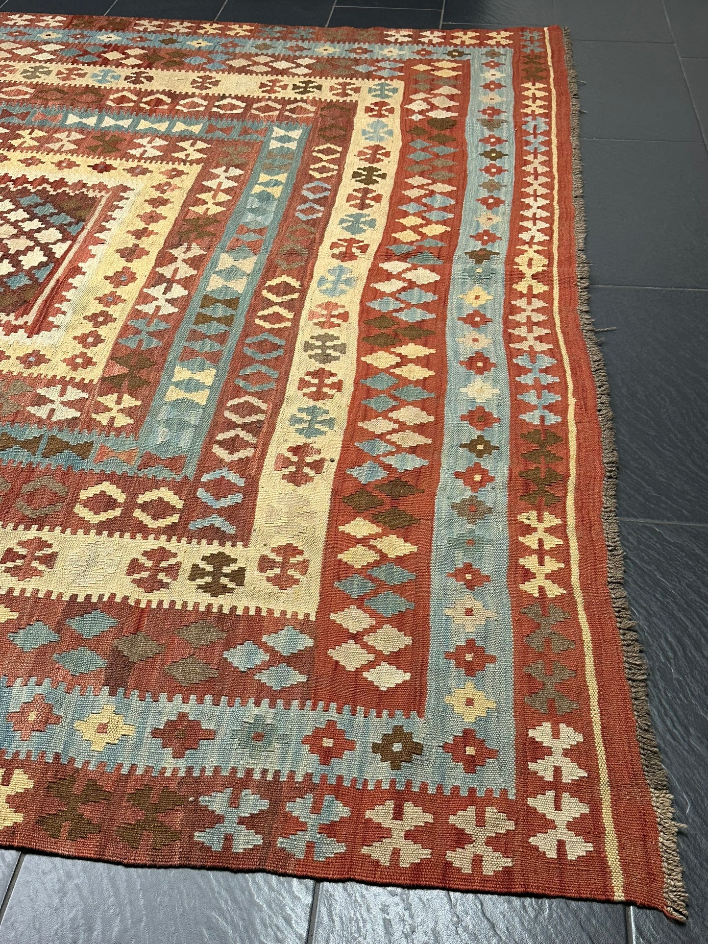 Handgeknüpfter Kelim Teppich 413x240 cm Naturfarben aus der Türkei antik