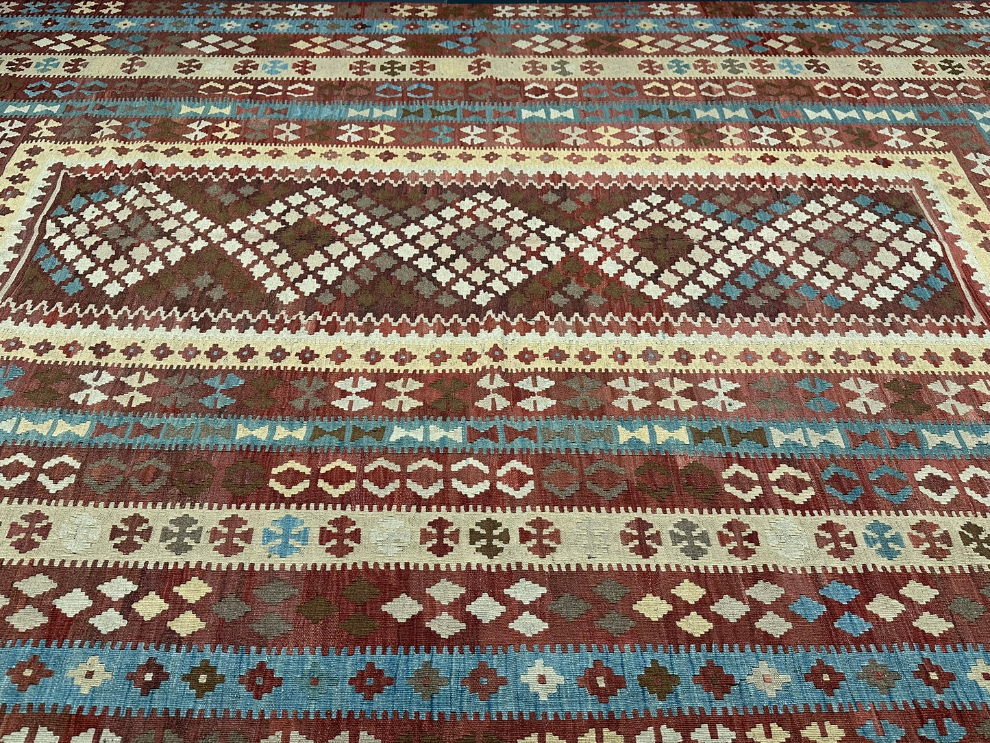 Handgeknüpfter Kelim Teppich 413x240 cm Naturfarben aus der Türkei antik