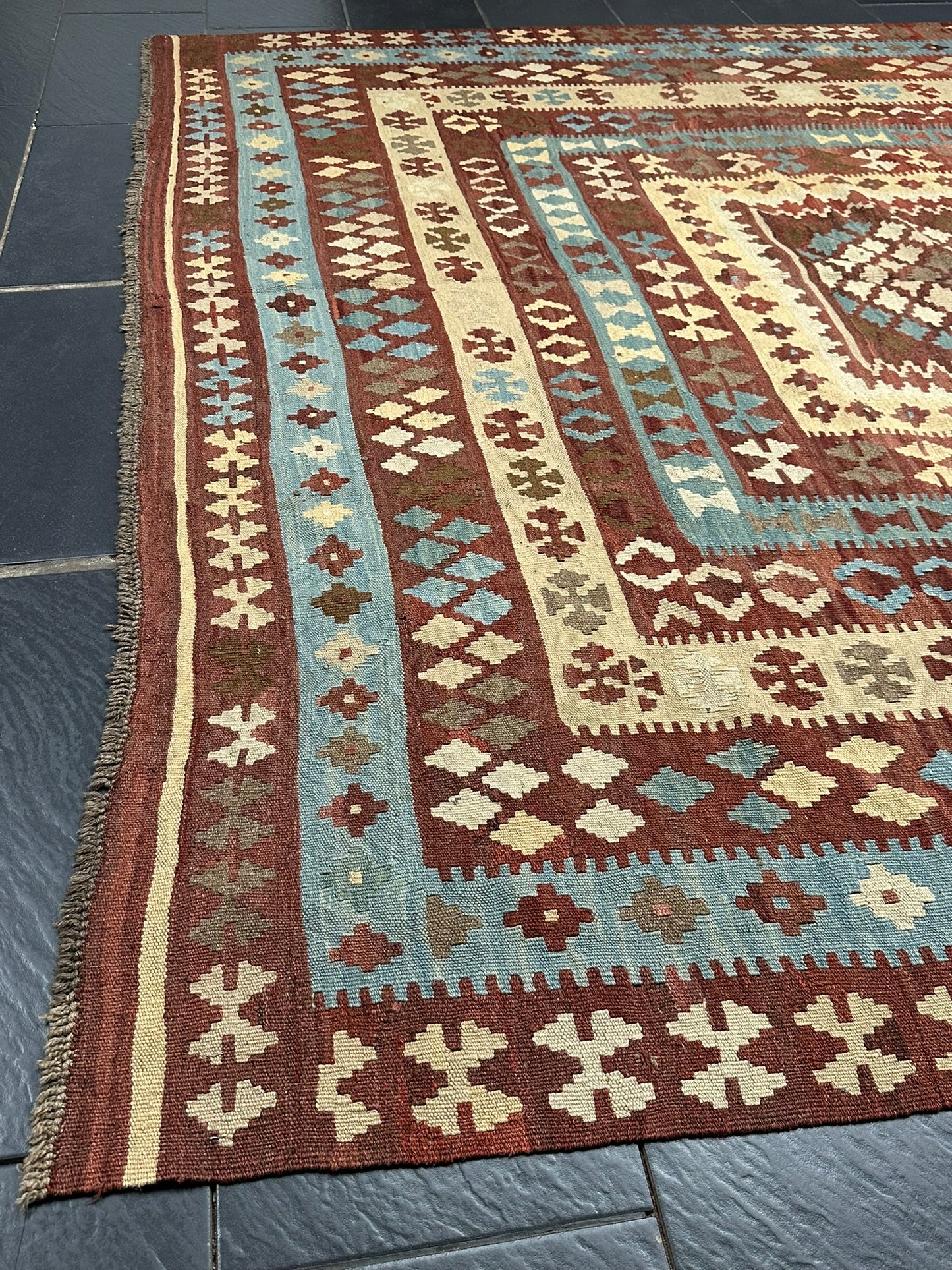 Handgeknüpfter Kelim Teppich 413x240 cm Naturfarben aus der Türkei antik