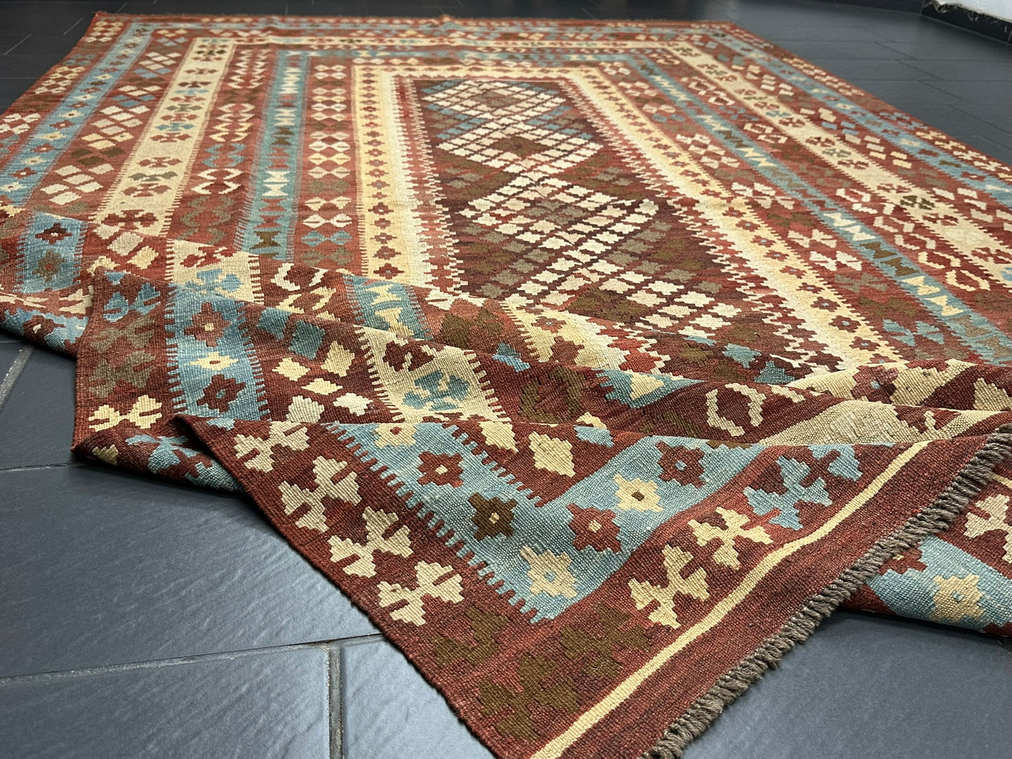 Handgeknüpfter Kelim Teppich 413x240 cm Naturfarben aus der Türkei antik