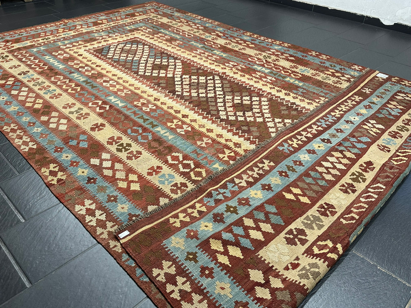 Handgeknüpfter Kelim Teppich 413x240 cm Naturfarben aus der Türkei antik
