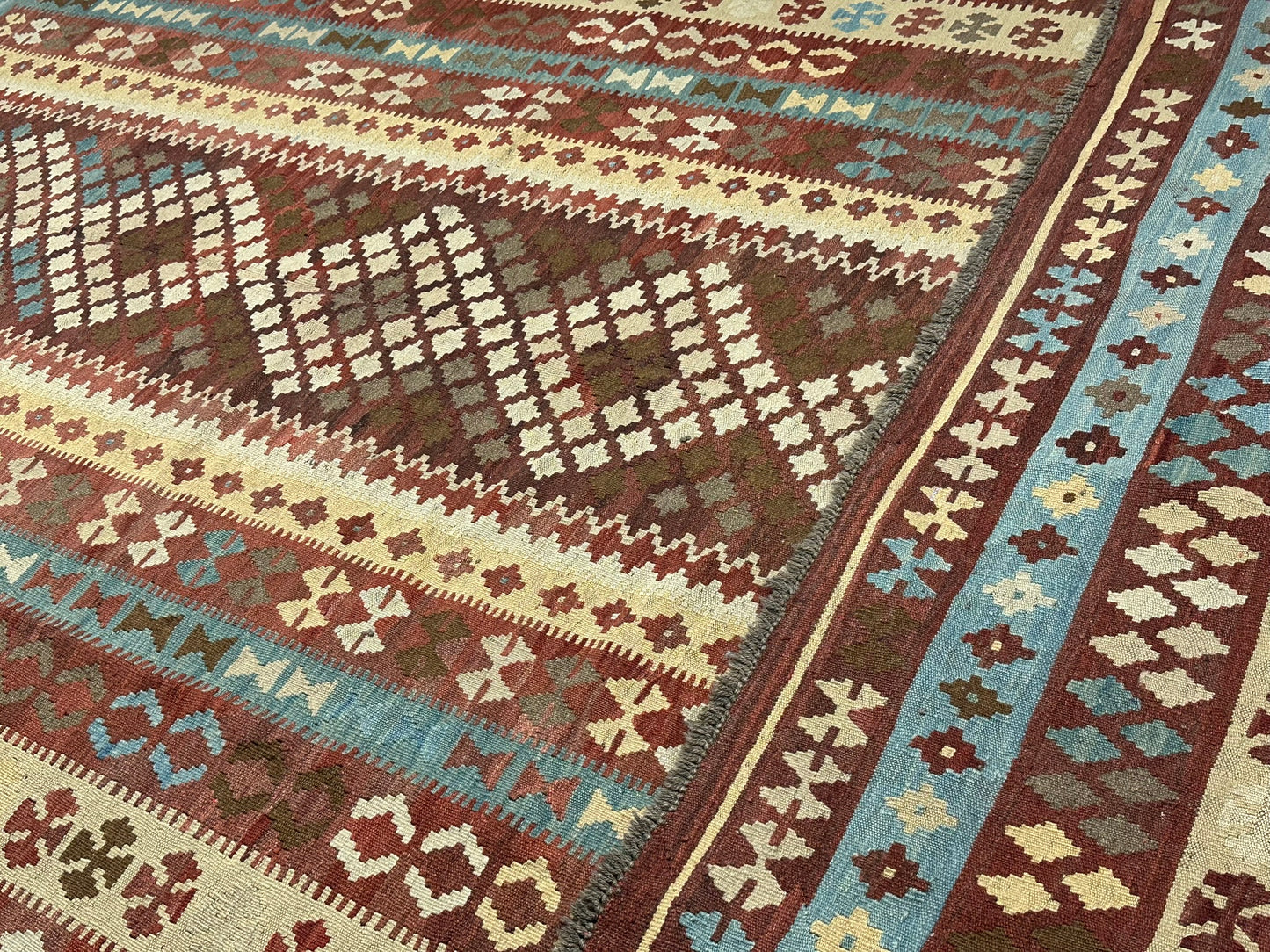 Handgeknüpfter Kelim Teppich 413x240 cm Naturfarben aus der Türkei antik