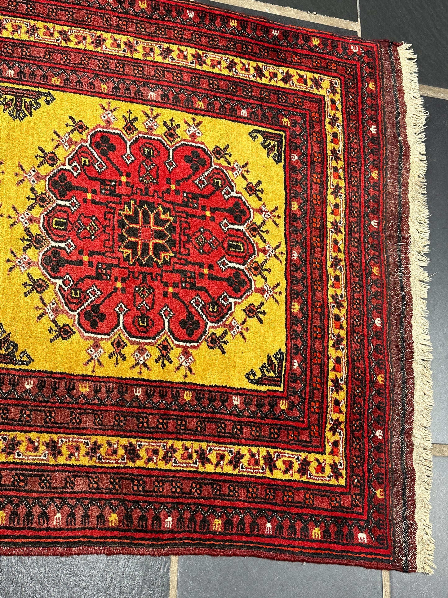 Handgeknüpfter Orientteppich Afghan Art Deco Läufer 315x85cm