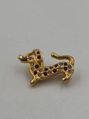 Vintage Dackel Brosche mit Zirkonia-Steinen in verschiedenen Farben