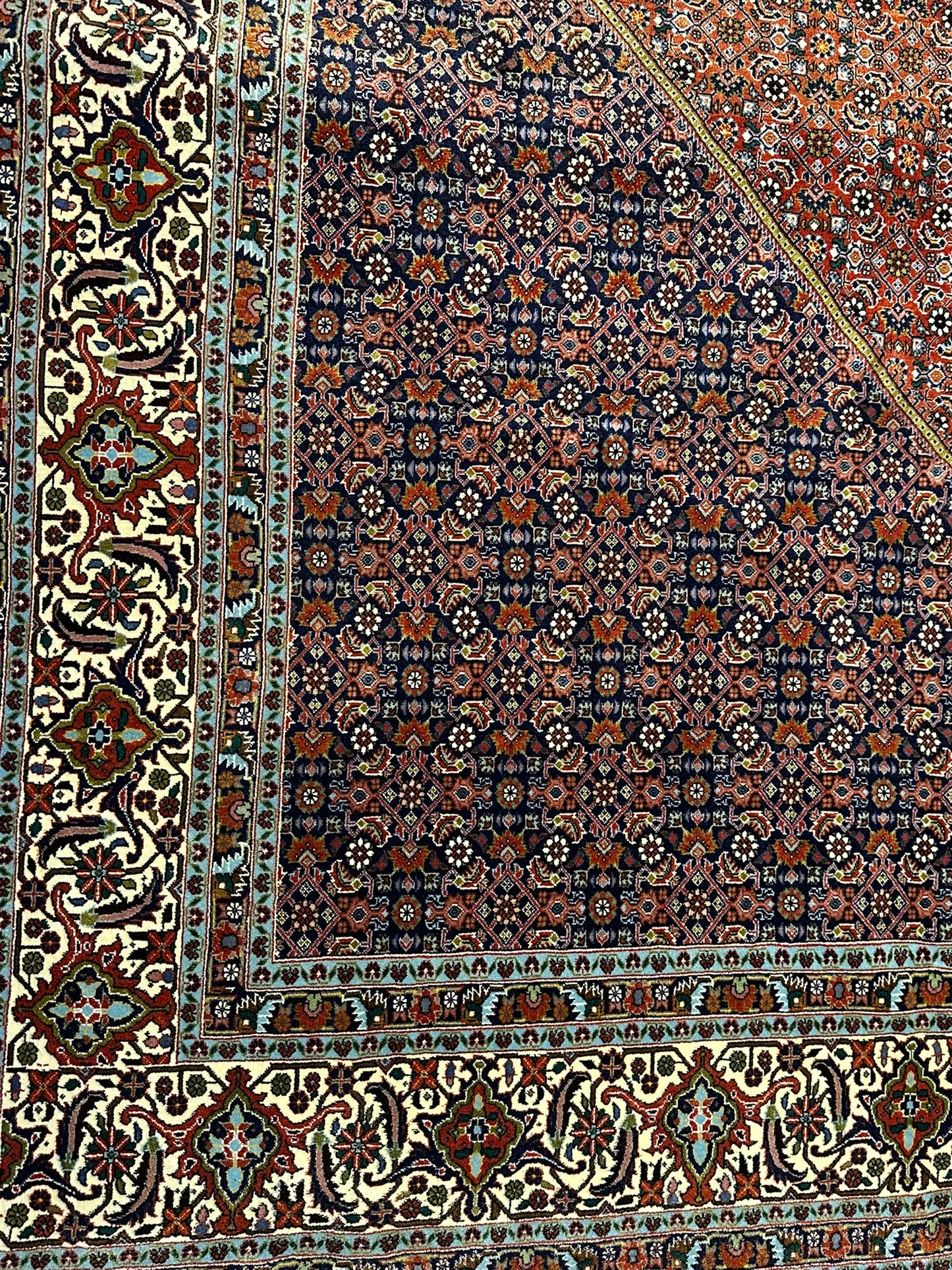 Orientteppich handgeknüpft 397x308 cm Bidjar Korkwolle