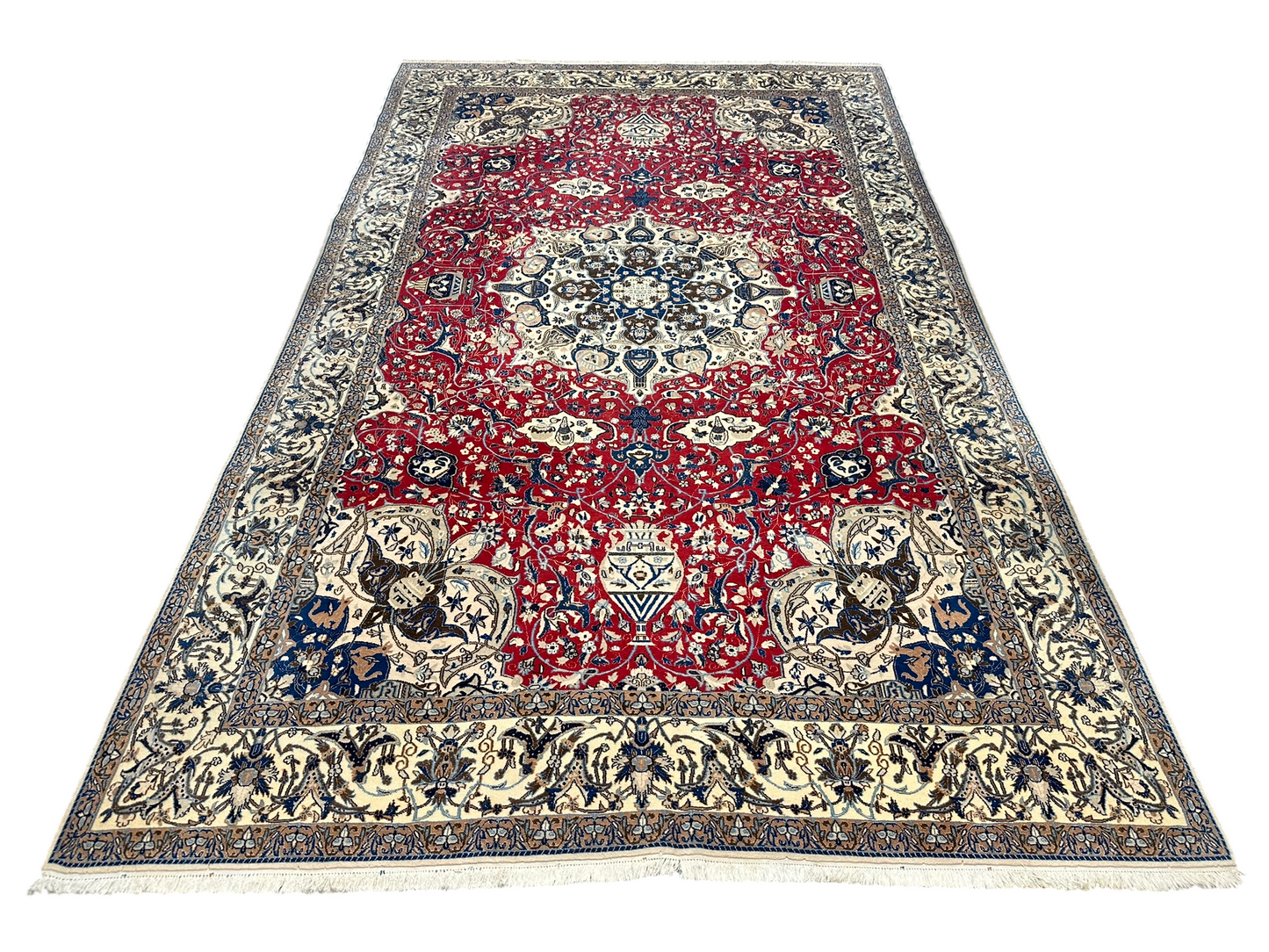 Orientteppich handgeknüpft Nain mit Seide 355x225 cm