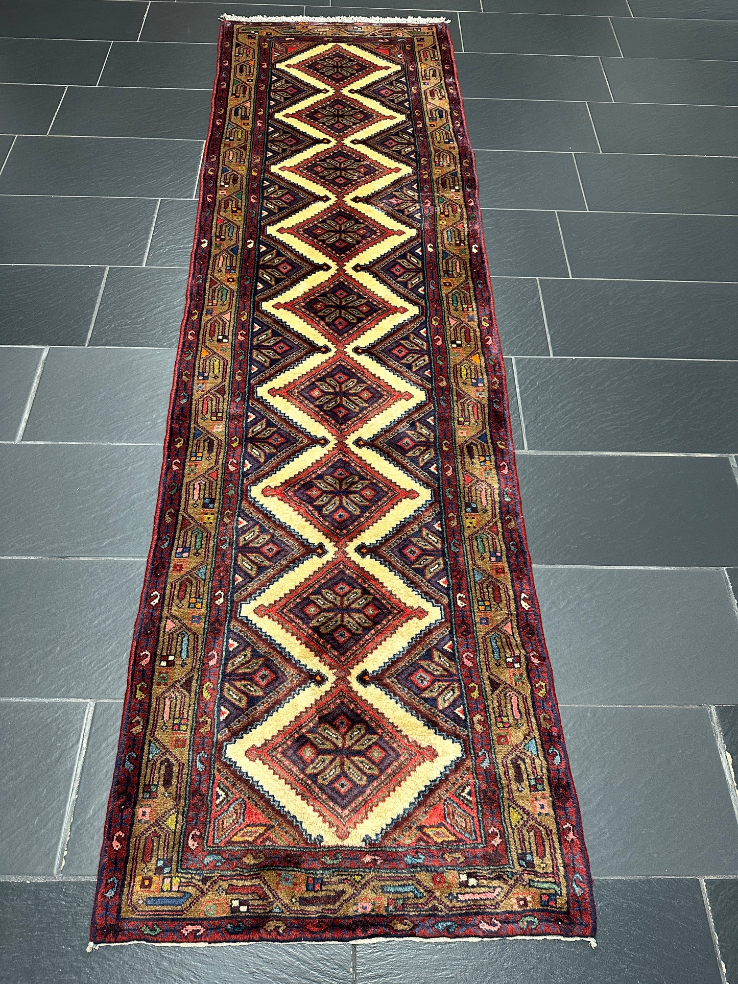 Handgeknüpfter Perser Orientteppich Hamadan Läufer: 300x90 cm