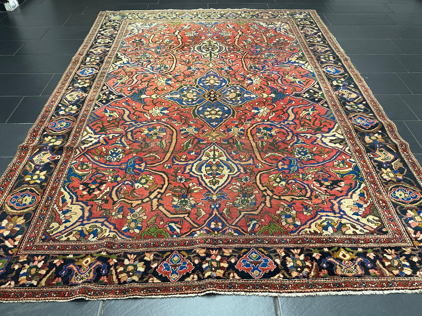 antik Orientteppich handgeknüpft Isfahan naturfarben  305x210 cm