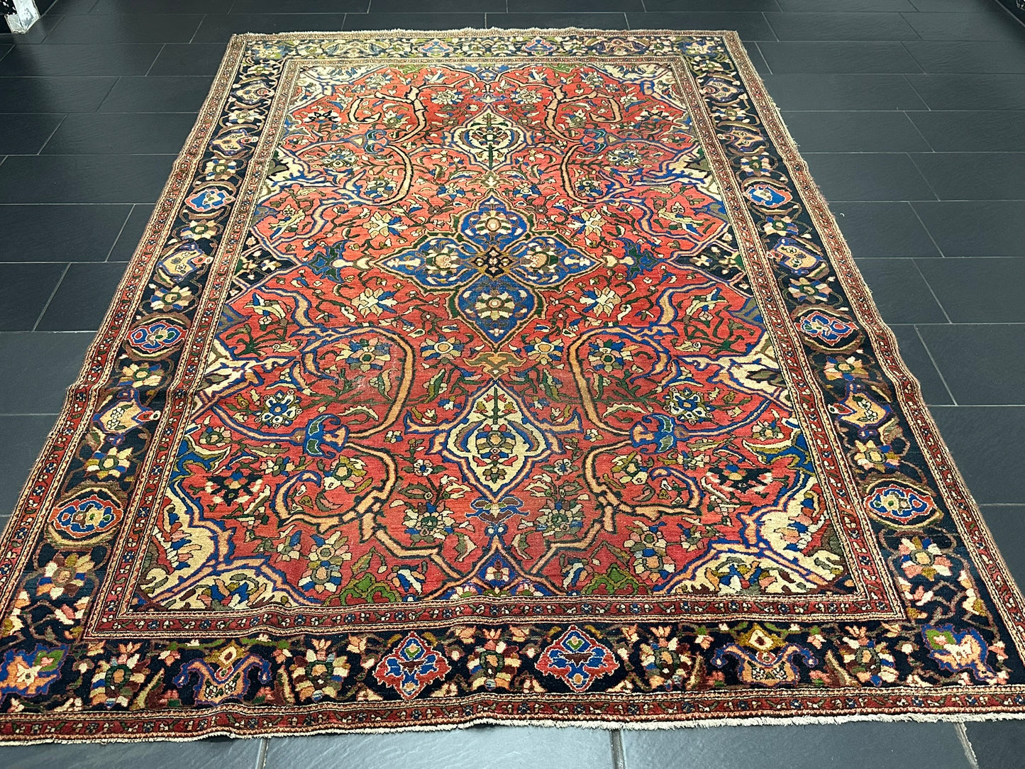 antik Orientteppich handgeknüpft Isfahan naturfarben  305x210 cm