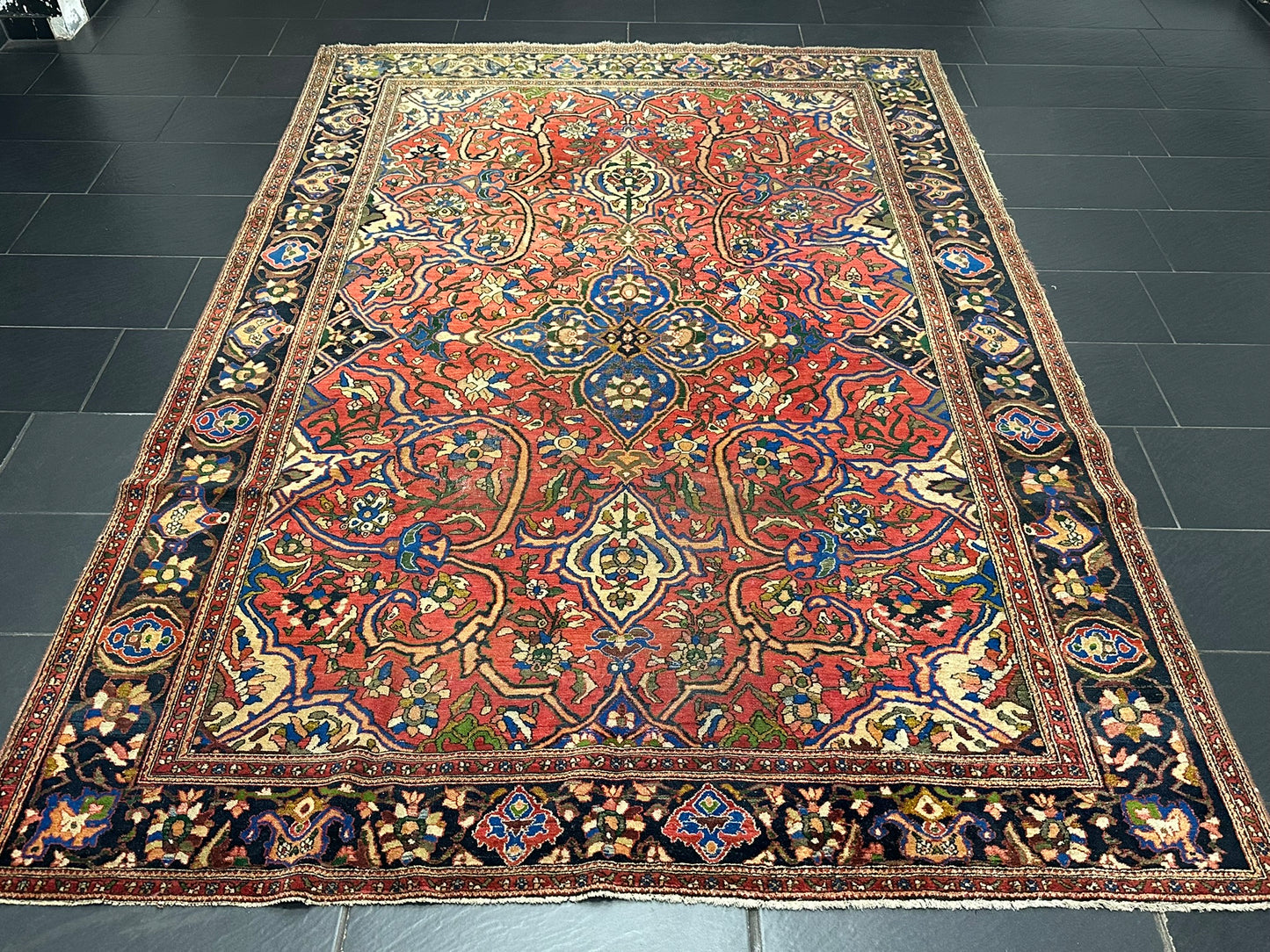 antik Orientteppich handgeknüpft Isfahan naturfarben  305x210 cm