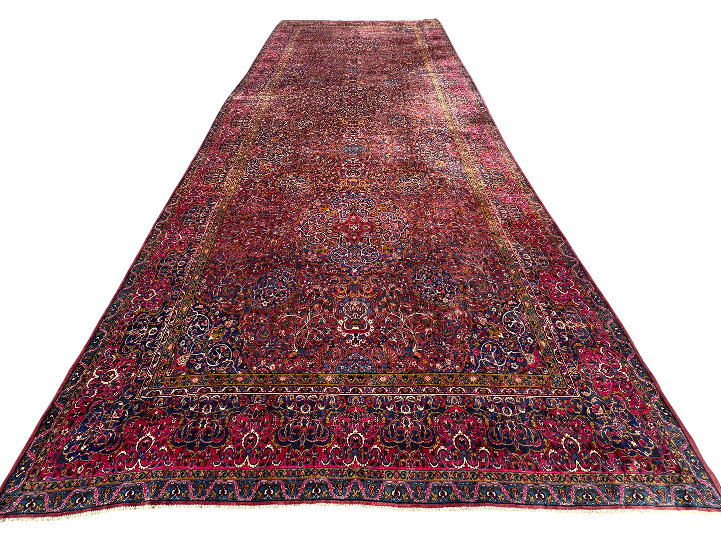 Antiker Handgeknüpft Palast Teppich Keschan 762x311 cm