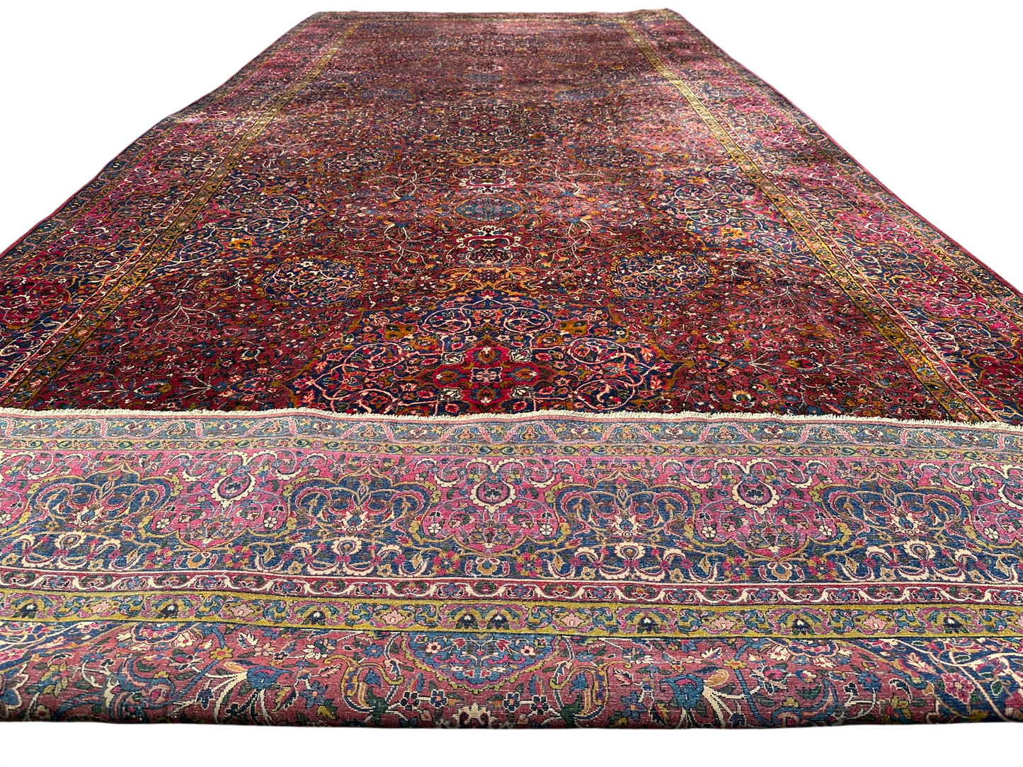 Antiker Handgeknüpft Palast Teppich Keschan 762x311 cm
