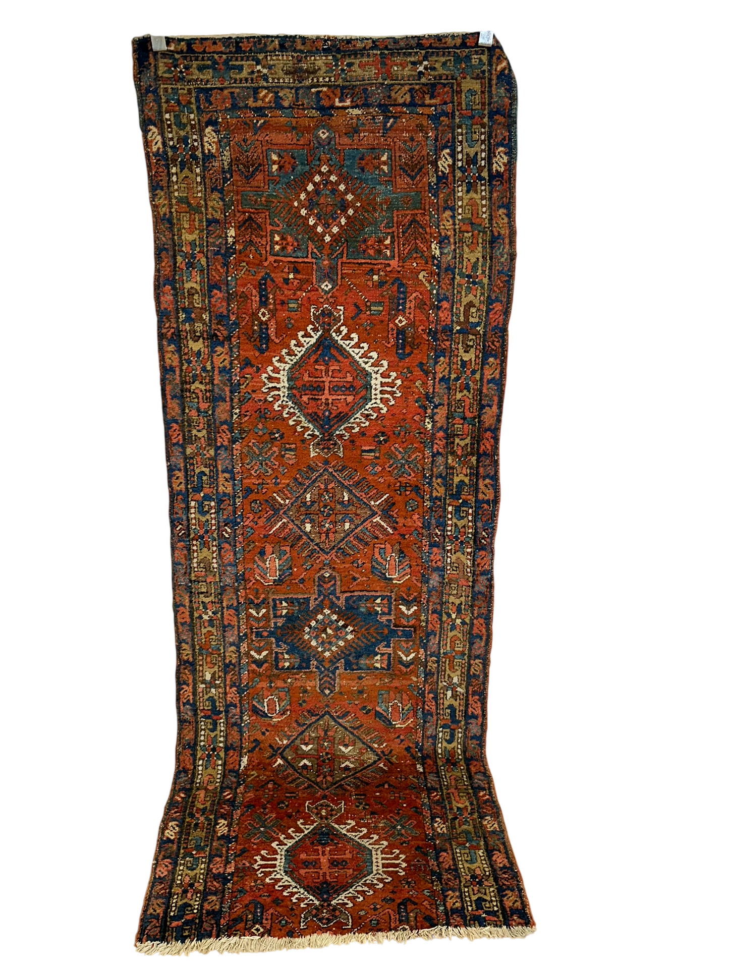 Antiker Orientteppich handgeknüpft  Heriz Läufer naturfarben 250x90 cm