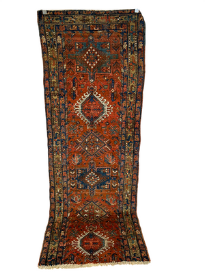 Antiker Orientteppich handgeknüpft  Heriz Läufer naturfarben 250x90 cm