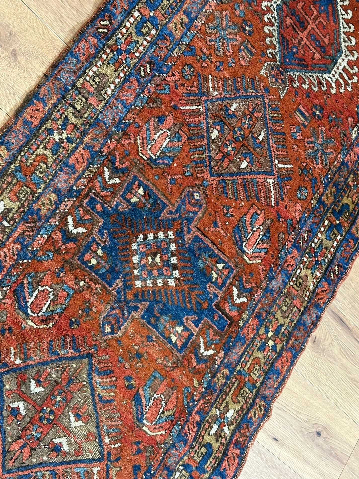 Antiker Orientteppich handgeknüpft  Heriz Läufer naturfarben 250x90 cm