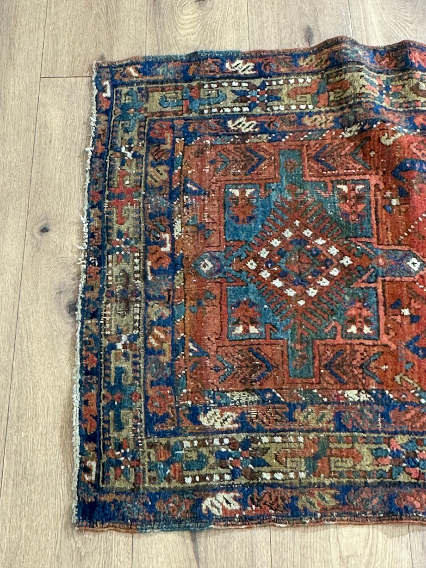 Antiker Orientteppich handgeknüpft  Heriz Läufer naturfarben 250x90 cm