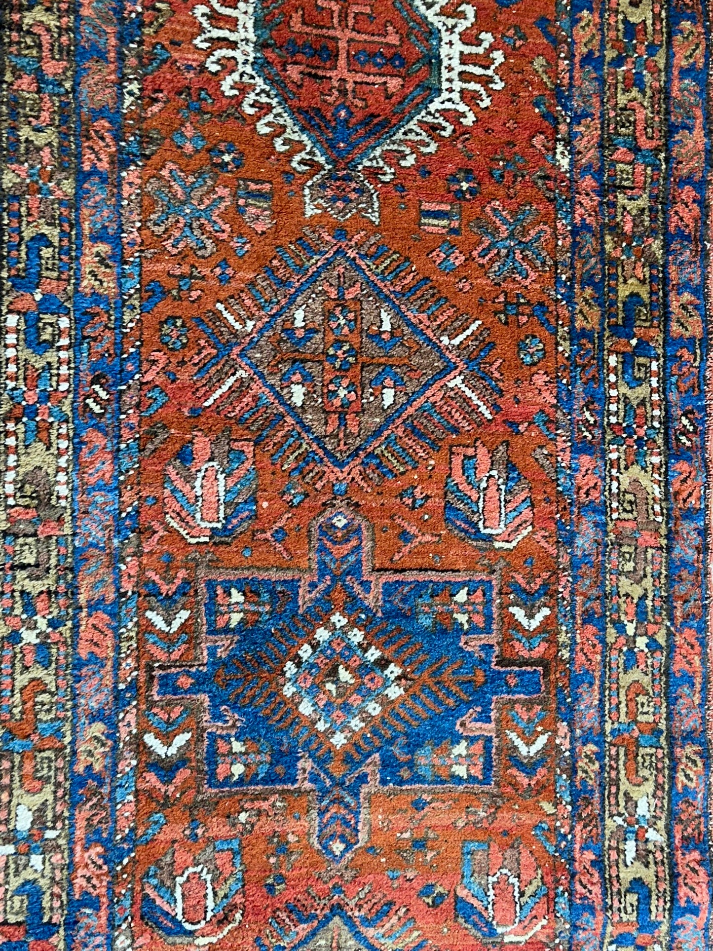 Antiker Orientteppich handgeknüpft  Heriz Läufer naturfarben 250x90 cm