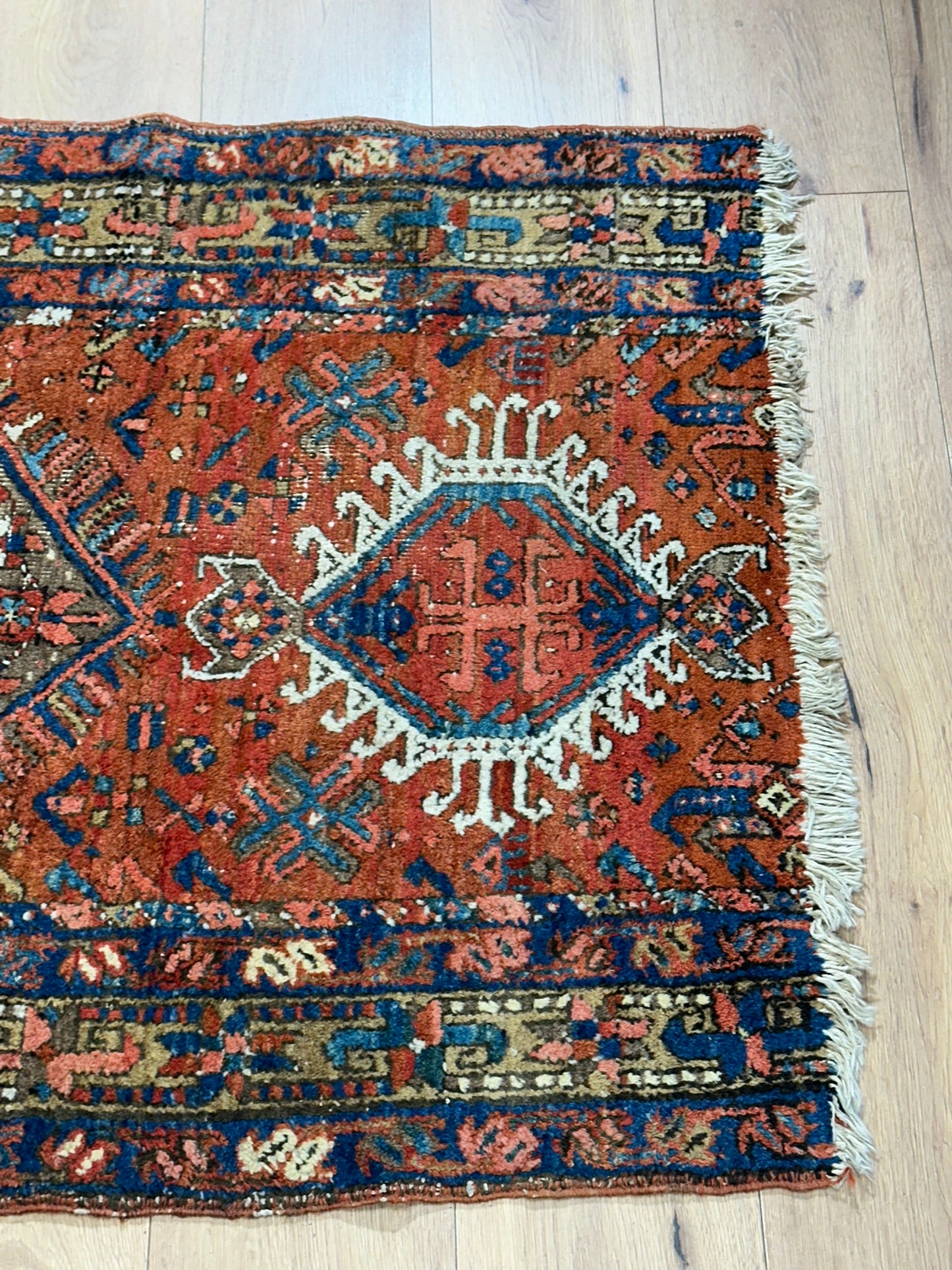 Antiker Orientteppich handgeknüpft  Heriz Läufer naturfarben 250x90 cm