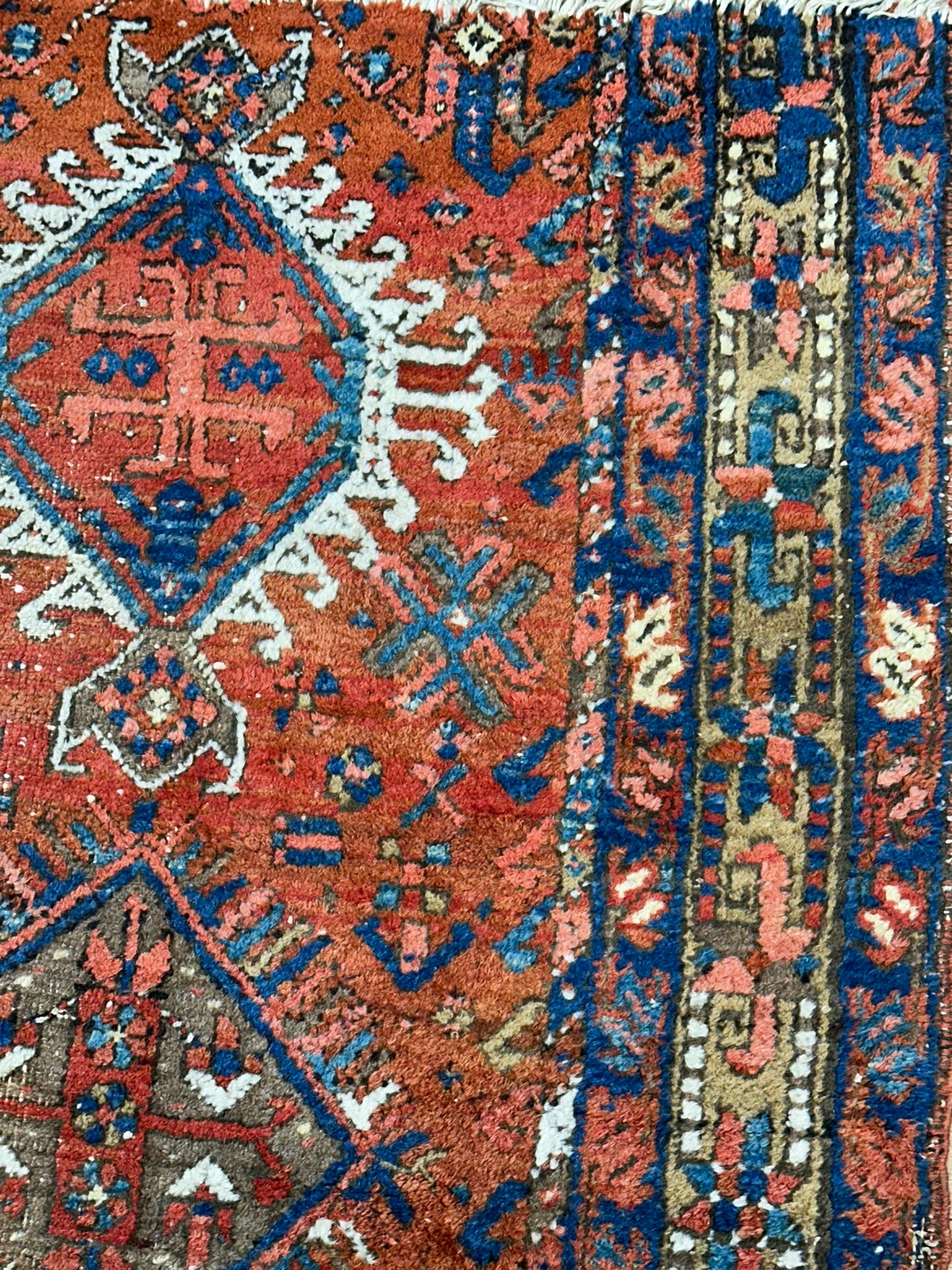 Antiker Orientteppich handgeknüpft  Heriz Läufer naturfarben 250x90 cm