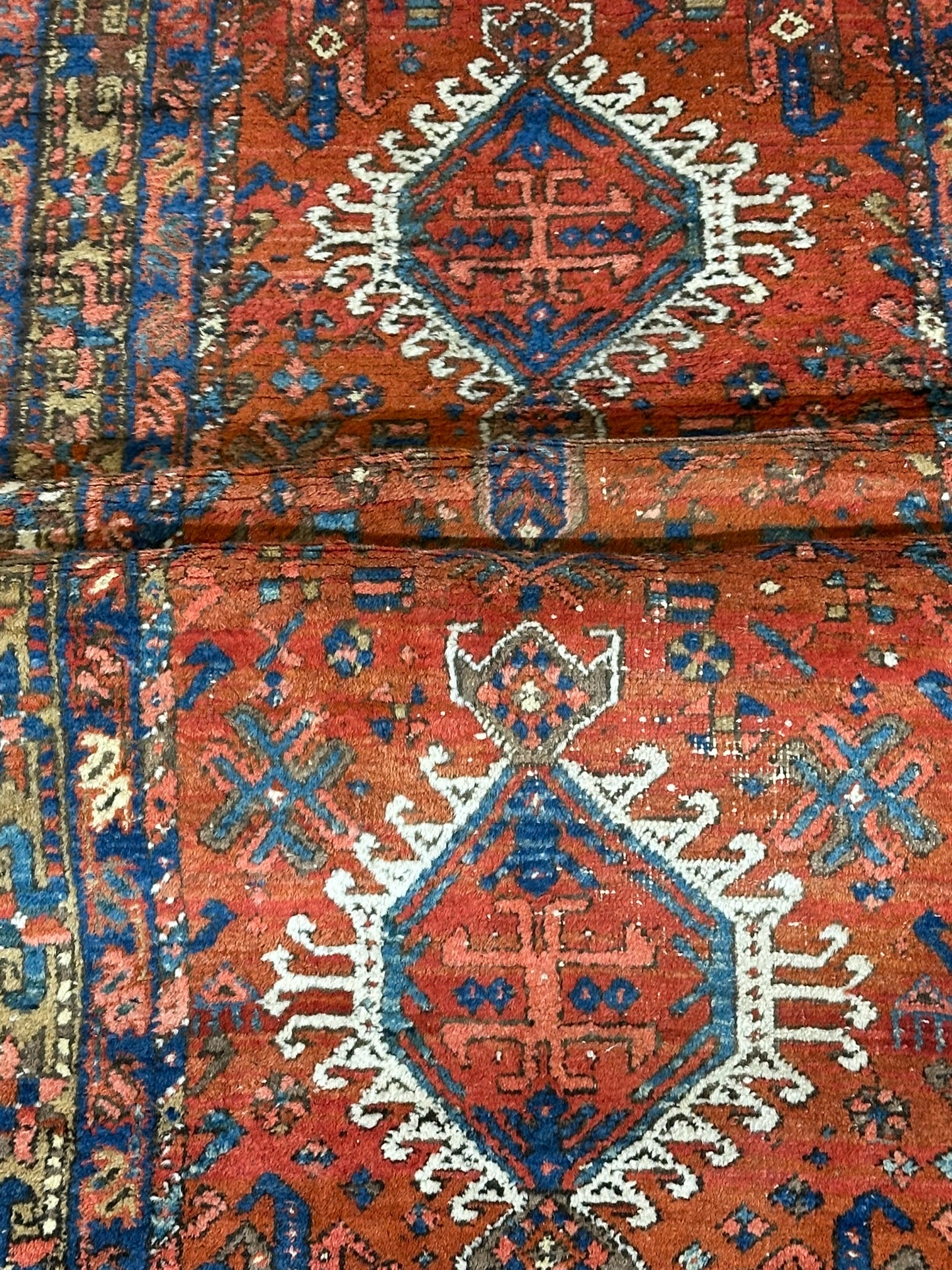 Antiker Orientteppich handgeknüpft  Heriz Läufer naturfarben 250x90 cm