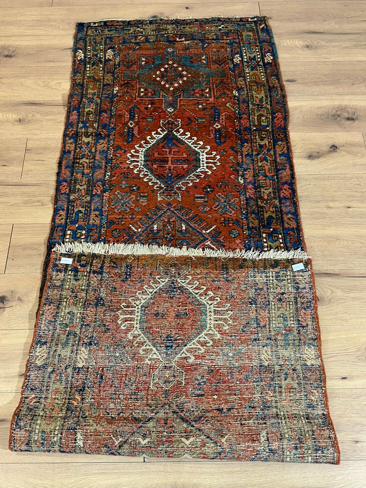 Antiker Orientteppich handgeknüpft  Heriz Läufer naturfarben 250x90 cm