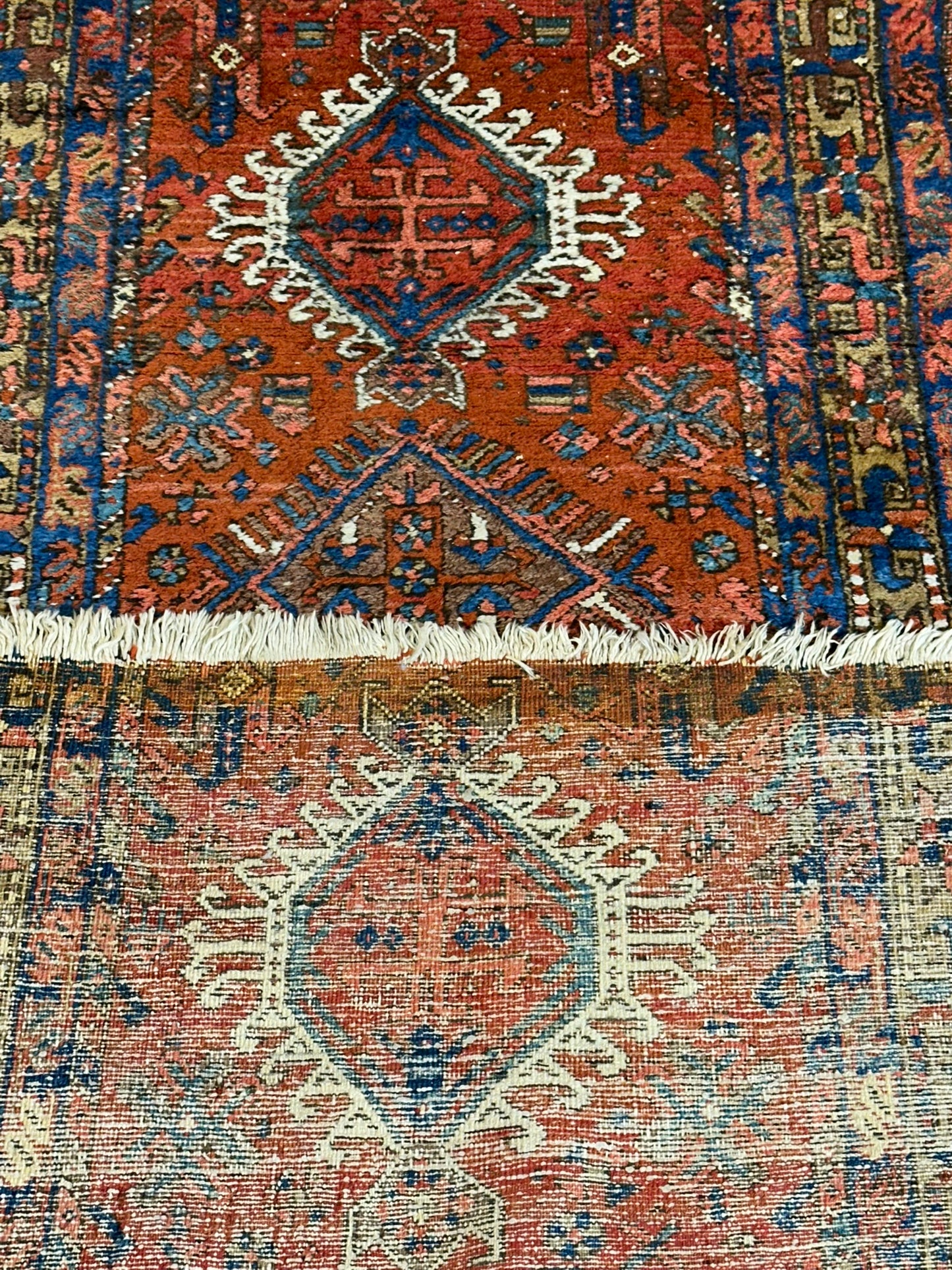 Antiker Orientteppich handgeknüpft  Heriz Läufer naturfarben 250x90 cm