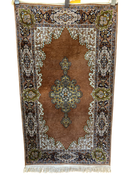Handgeknüpfter Kaschmir-Seide Ghom Vintage-Teppich 135x75cm