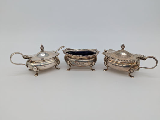Dreiteiliges Sterling Silber 925er Condiment Set Salz Pfeffer