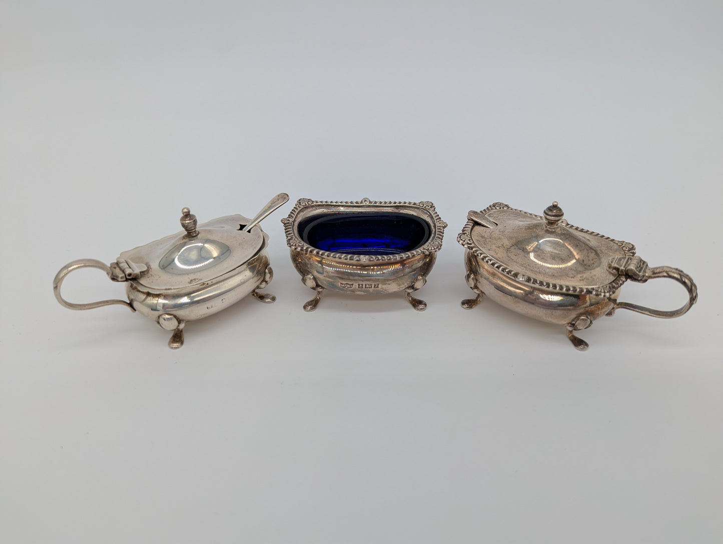 Dreiteiliges Sterling Silber 925er Condiment Set Salz Pfeffer